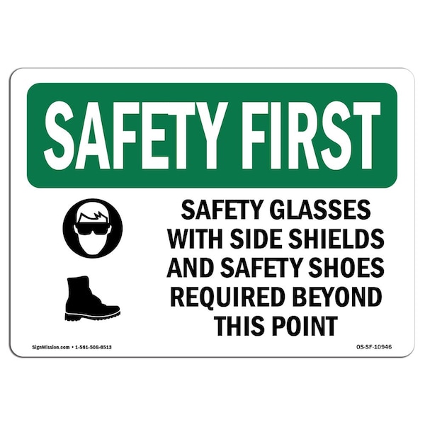 OSHA, Safety Glasses W/ Side Shields W/ Symbol, 5in X 3.5in Decal, 10PK, OS-SF-D-35-L-10946-10PK